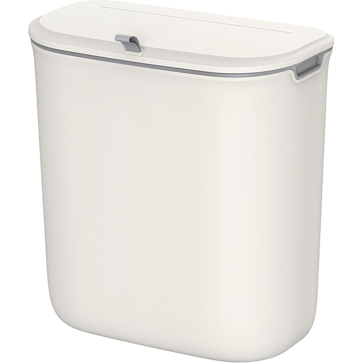 Cos de gunoi suspendat 9L cu capac, alb, montare fara gaurire, pentru bucatarie sau baie