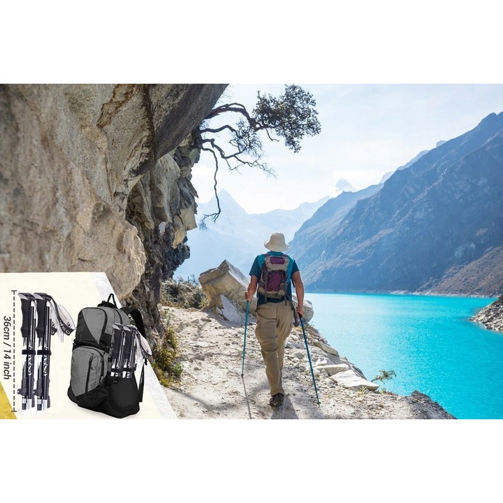 Bete trekking, ultralight, 112-134 cm, set 2 bucati, negru