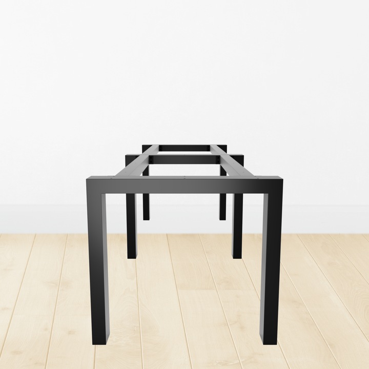 Cadru Masa MetaloPro Eta Extreme Long, 360x80x72 cm, Otel Vopsit Pulbere Negru Mat, Trei Cadre Rectangulare, Picioruse Reglabile