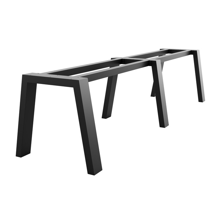 Cadru metalic pentru masă Thusia Extreme Long, metal negru mat, 340x80x72 cm, set 2 picioare reglabile