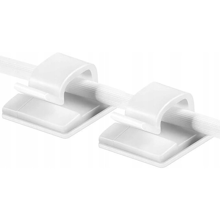 Set 100 clips autoadezive pentru organizarea cablurilor, 0,5x0,5x0,3 inch, alb
