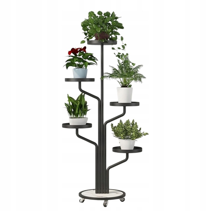 Suport pentru plante Ecarla, 5 etaje, metal, negru, 130x60x20cm