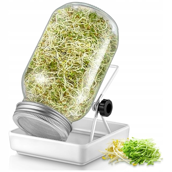 Set pentru germinare, 750 ml, suport reglabil, filtru din inox, melamina, alb
