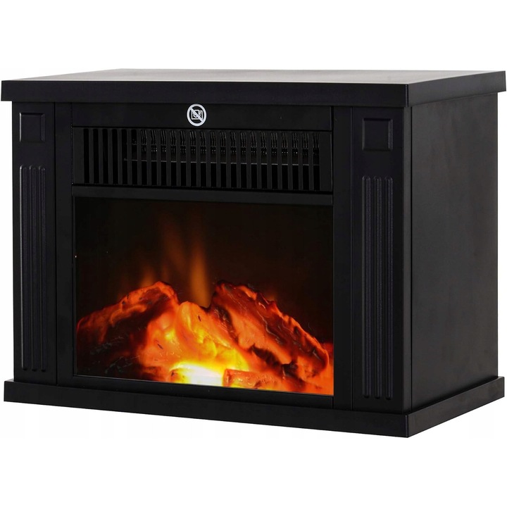 Semineu electric, model 820-050, efect de ardere, metal, 1200W, 38,6x31x21,7cm, negru