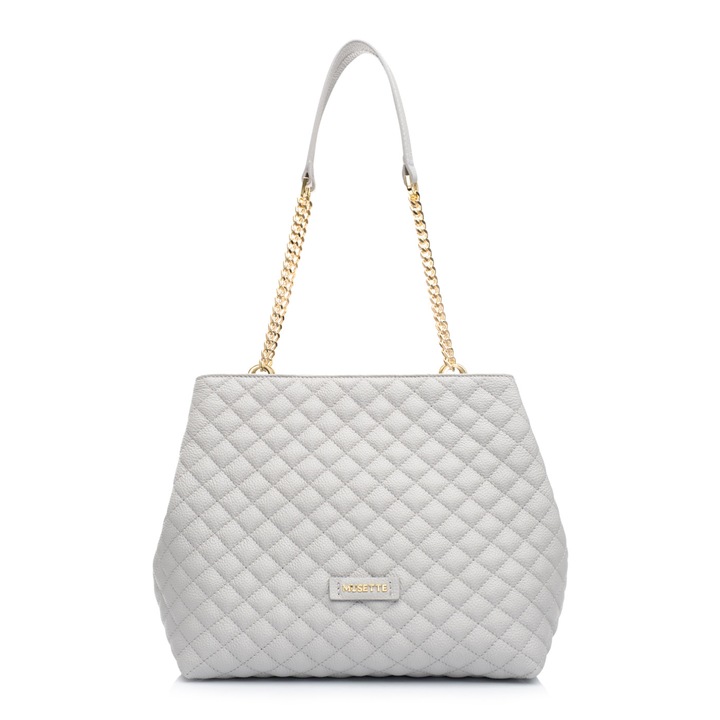 Geanta dama de umar, Musette, NICOLE, Piele naturala, Gri, 39 x 14 x 29 cm