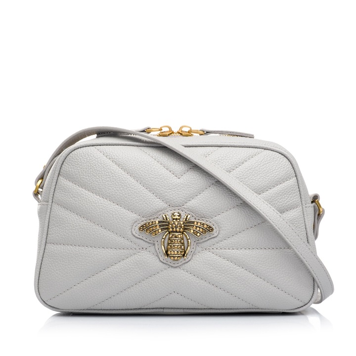 Geanta dama de umar, Musette, NEW TASHA BEE, Piele naturala, Gri, 26 x 6 x 17 cm