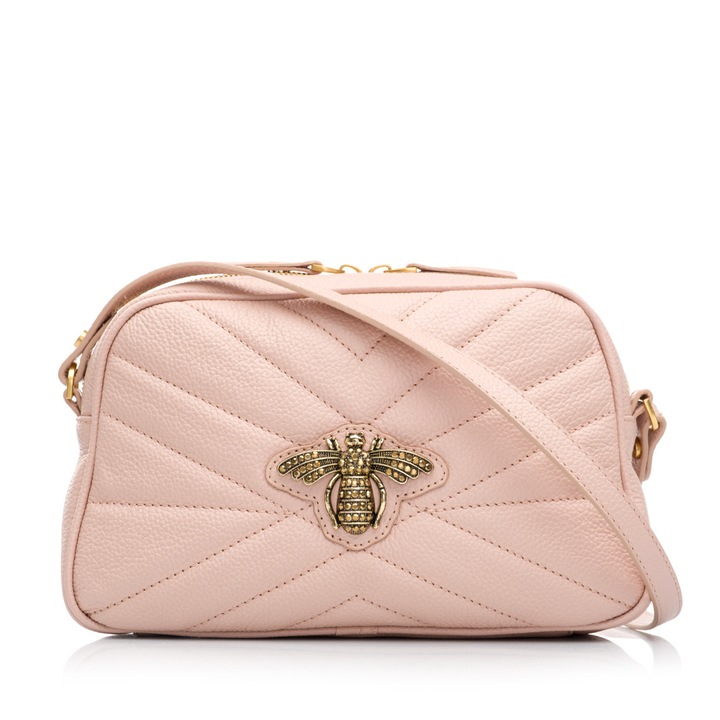 Geanta dama de umar, Musette, NEW TASHA BEE, Piele naturala, Nude, 26 x 6 x 17 cm