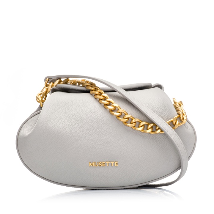 Geanta dama, Musette ZAIRA, Piele naturala, 24 x 7 x 15, Gri, 24 x 7 x 15 cm