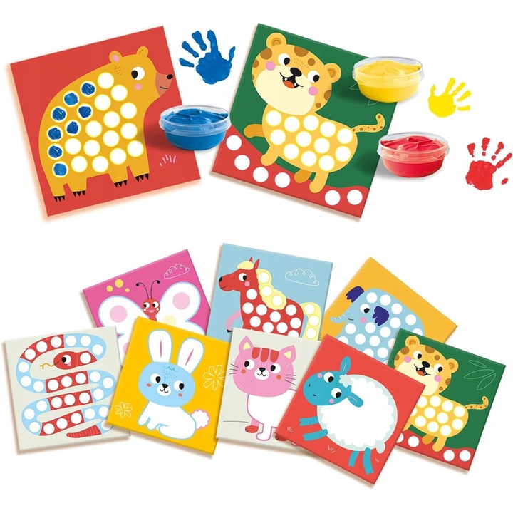 Set de pictura cu amprente pentru copii, My First, 10 foi cu animale, 3 vopsele, multicolor