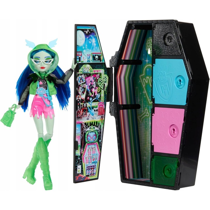 Papusa ghoulia yelps, set cu dulap, 4 chei, accesorii, multicolor, 6,4x21,3x32,4cm