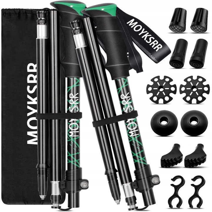 Bete trekking, 108-135 cm, aluminiu 7075, set 2 bucati, negru