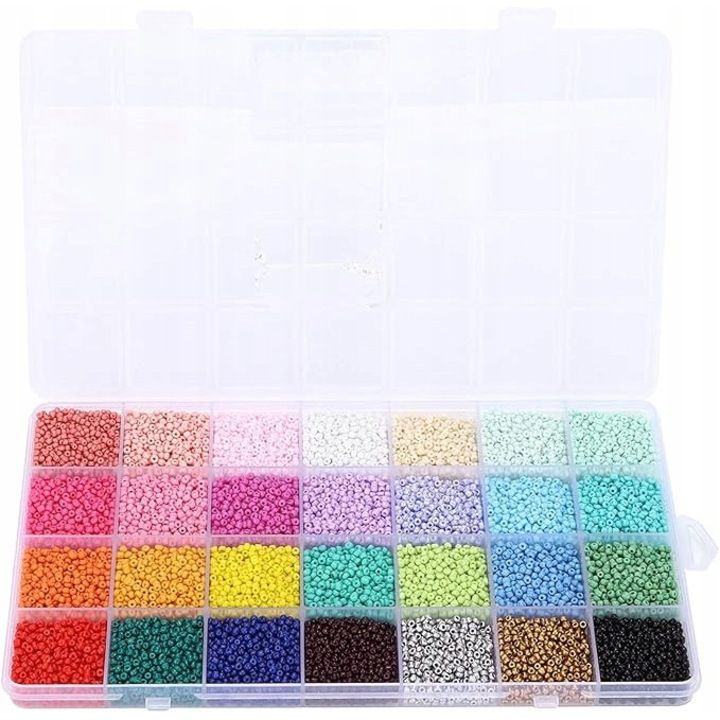 Set bratari cu margele din sticla, 14000 bucati, 2mm, 28 culori