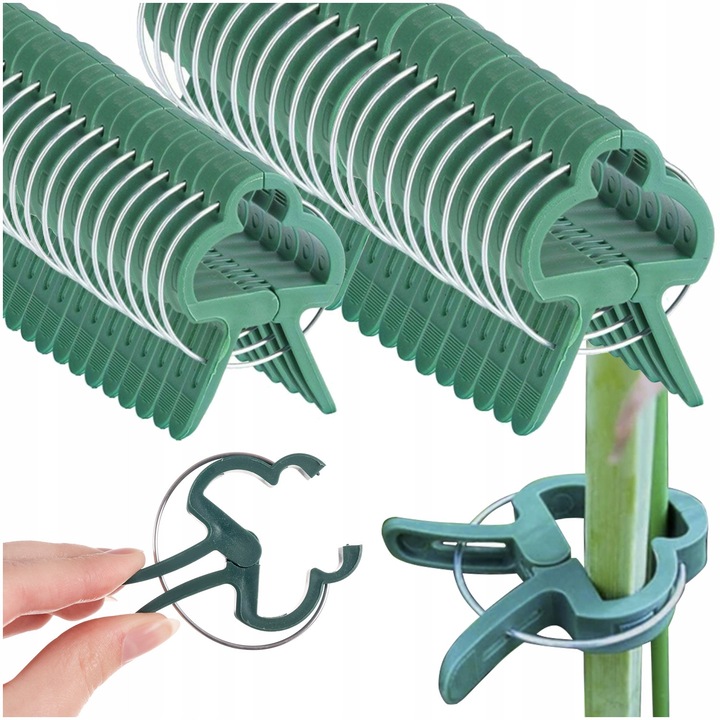 Set clipsuri pentru plante Allbag, 60 bucati, 2 dimensiuni, verde