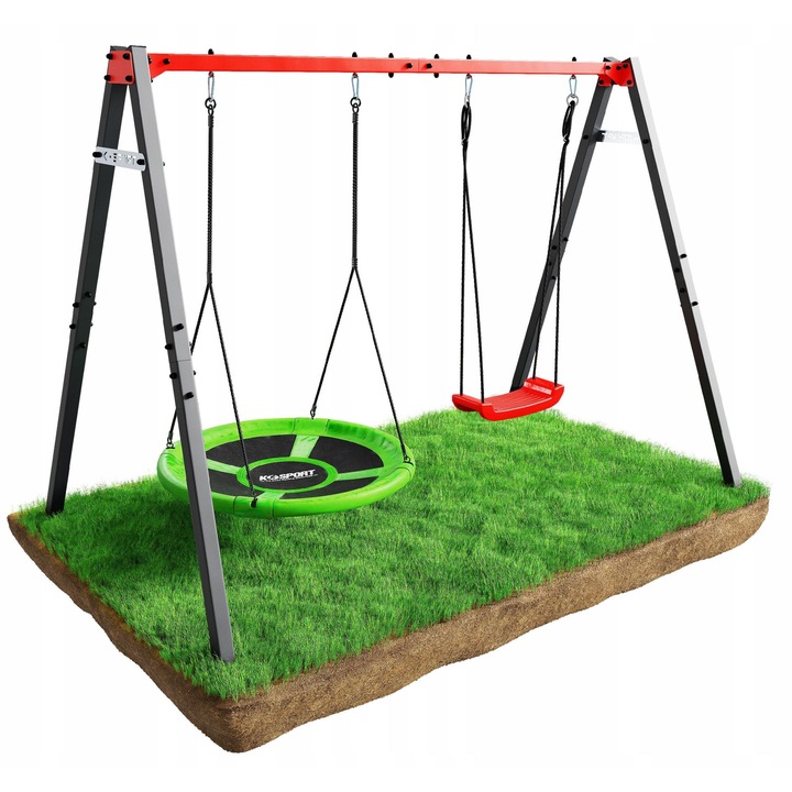 Комплект детска люлка K-SPORT, гнездо щъркел 100 см, червена люлка, макс. 25 кг, размери 2847x1720x2100 мм