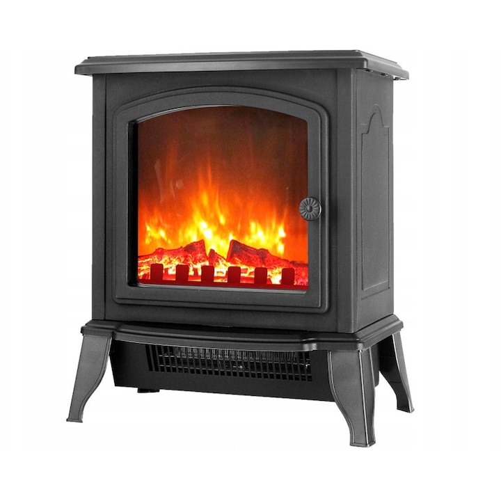 Semineu electric Anslut, 1000/2000 W, 37x42x24 cm, negru, cu iluminare LED, pentru incaperi de pana la 30 m