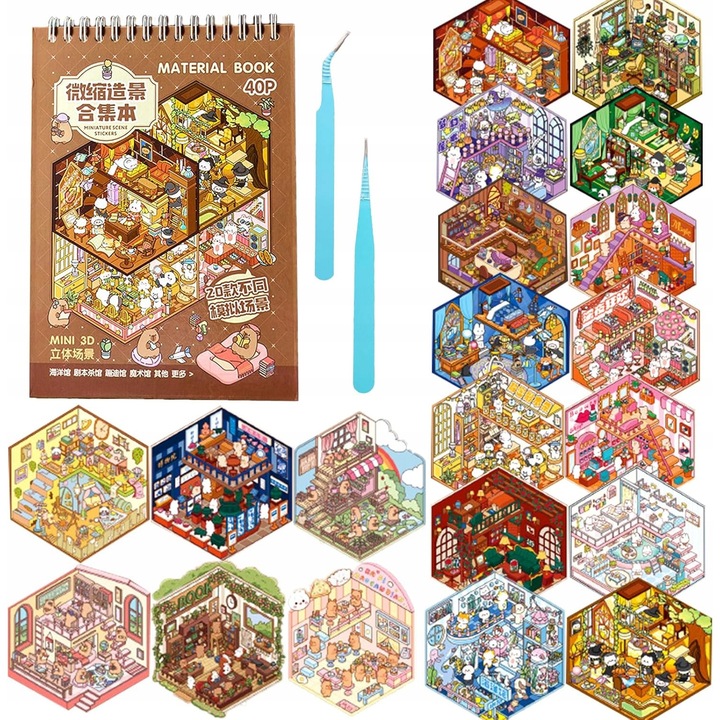 Set creativ pentru copii, carte cu stickere 3D, 20 foi carton, 20 foi stickere PET, multicolor