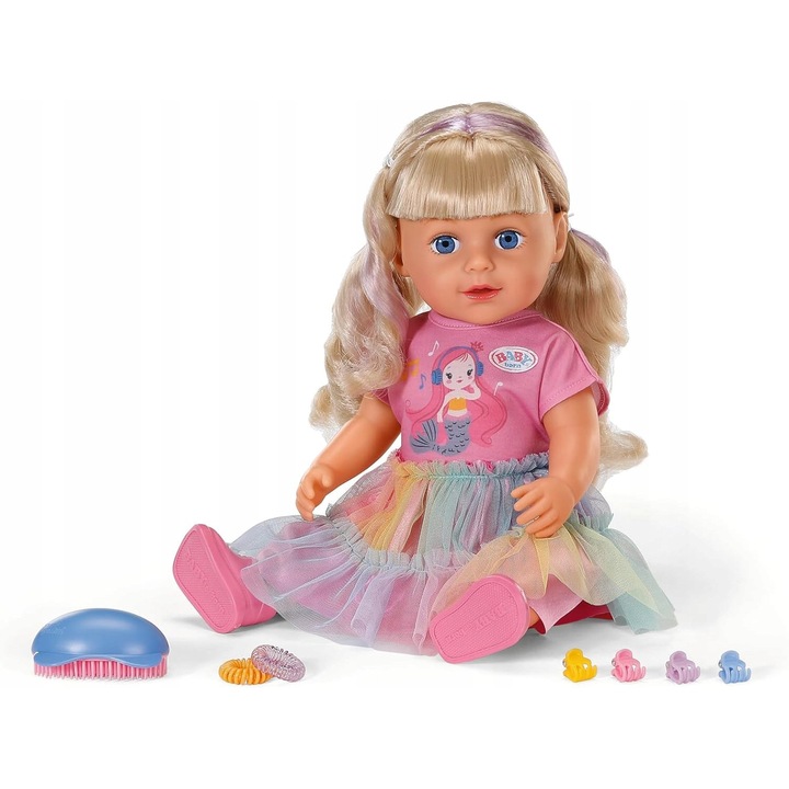 Carla baba 43 cm, szőke haj, 7 kiegészítő, frizurakészítéshez, elemek nélkül