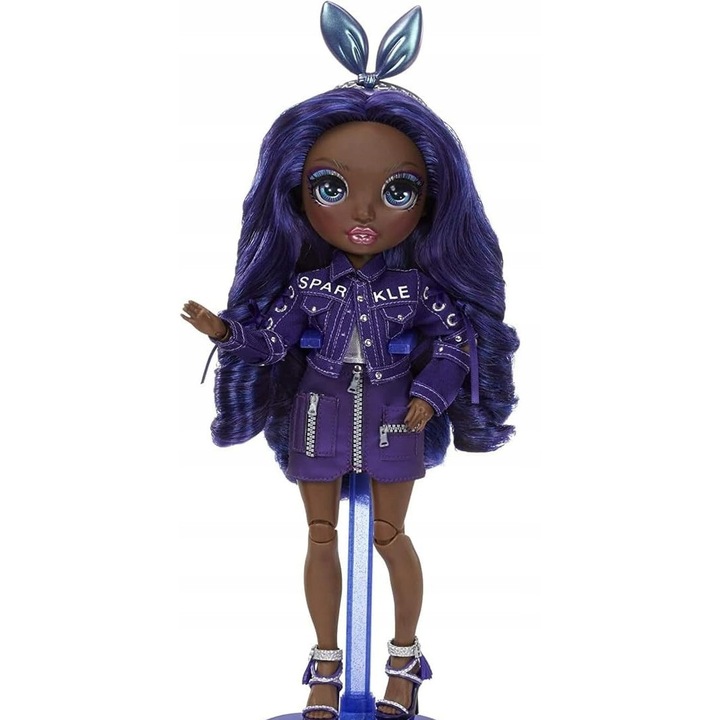 Papusa moda cu de haine indigo cu accesorii si suport, 30 cm, 2 tinute, pentru copii 6+