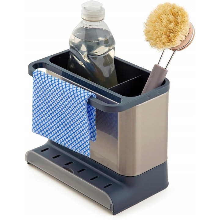 Organizator de bucatarie pentru chiuveta, gri, 18,5x11,5x15,5cm, din ABS, inox