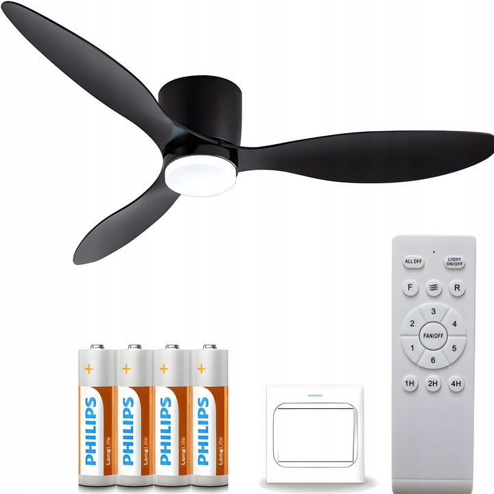 Ventilator cu lampa LIGHTON, 3 palete, 132 cm, 6 moduri, 3 culori de lumina, energie eficienta