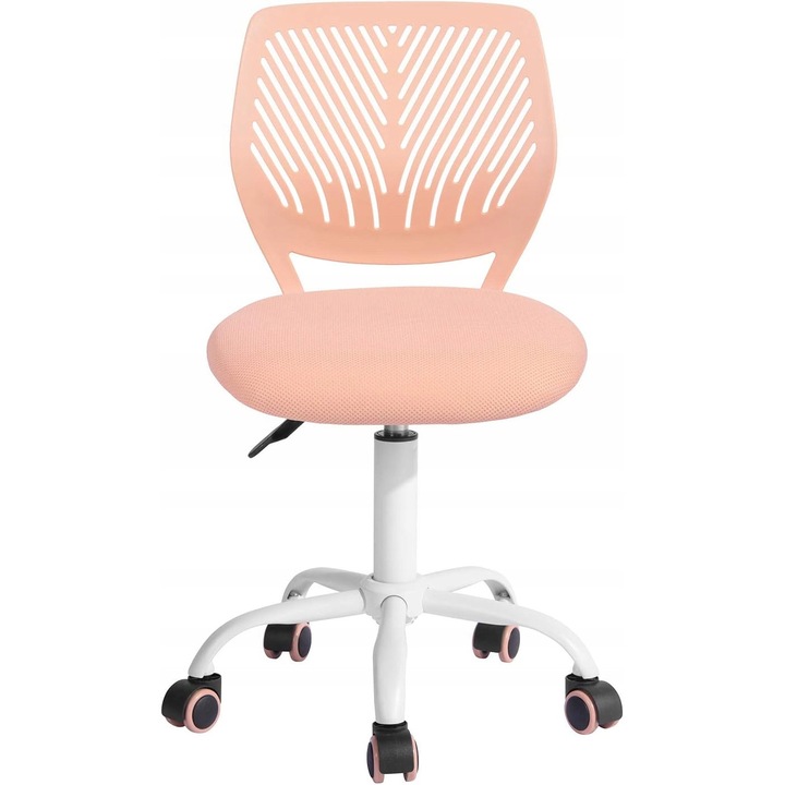 Scaun birou ergonomic, roz, rotativ 360°, reglabil inaltime 41-53cm, dimensiuni 38x39x75-85cm