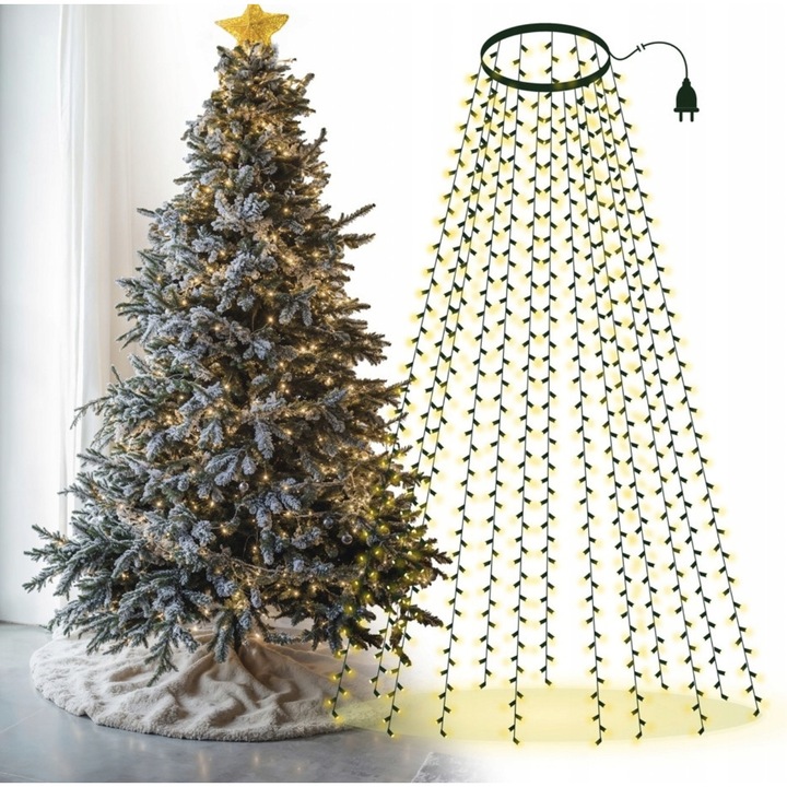 Luminite LED pentru brad cu inel, alb cald, 3m, 16 fire, 8 moduri de iluminare, IP44