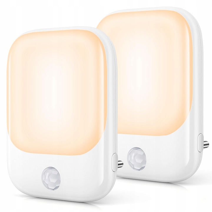 Set 2 Lampi LED cu Senzor de Miscare, Alb, 6,8x9x5,6cm