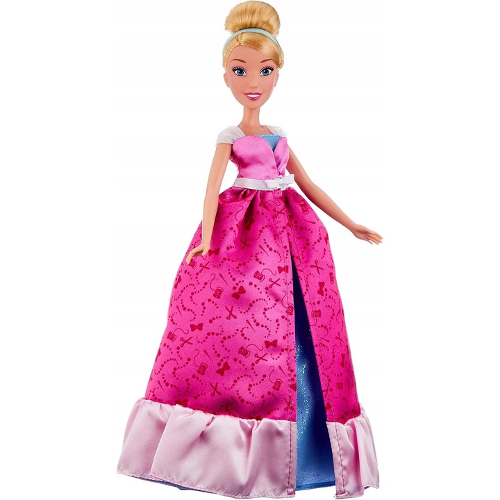 Baba, 2 az 1-ben, rózsaszín, ruhával, cipővel és fejpánttal, Hamupipőke története ihlette