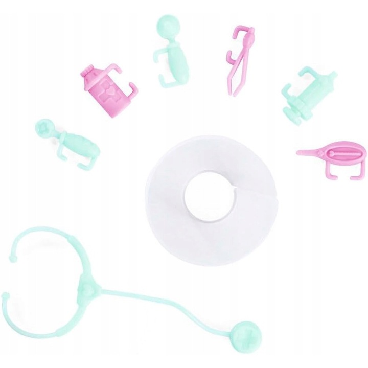 Állatorvos baba vizsgálóasztallal és beteg kiskutyával, kiegészítőkkel, 29 cm, rózsaszín, gyerek szett 3+