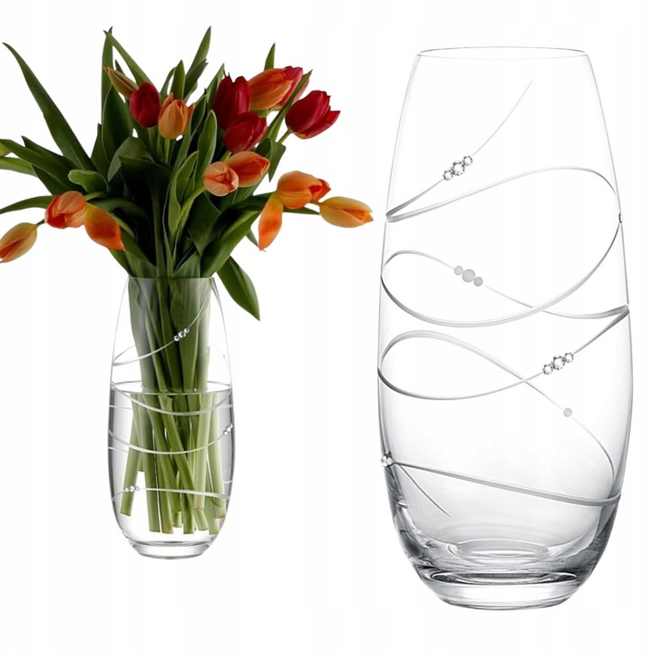 Vaza Brilant Serpent Barel, sticla transparenta cu cristale Swarovski, 250mm x 120mm, set elegant de cadou