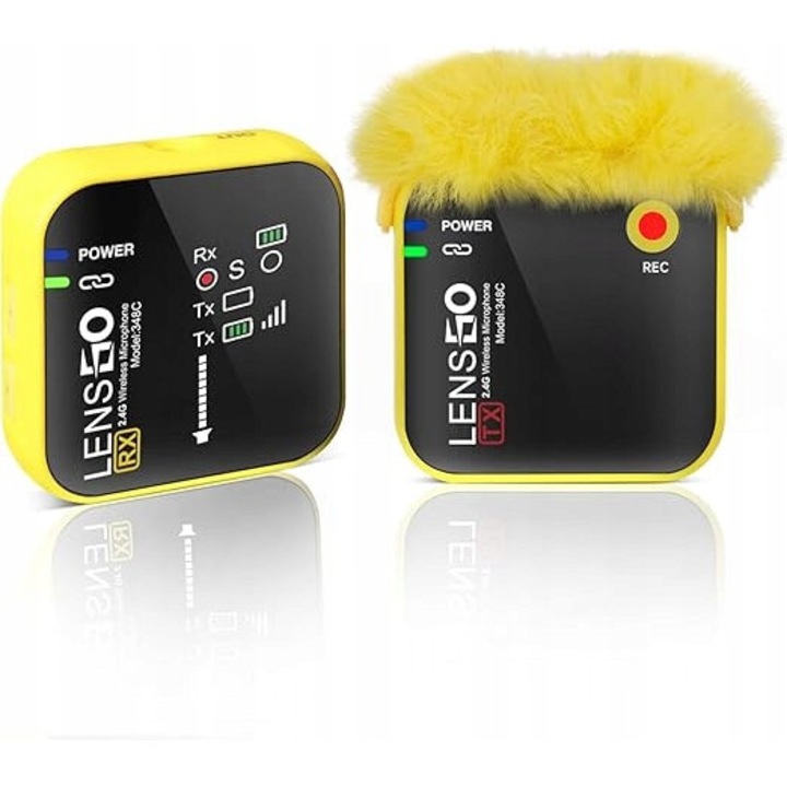 Microfon fara fir LENSGO 348C, 2.4G, 1 transmitter, 1 receiver, reducere zgomot, culoare neagra