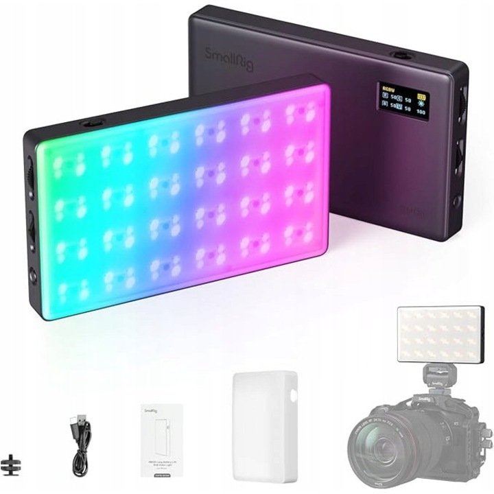 Lampa video LED SmallRig RM120 RGB 2500K-8500K, 5000mAh, cu difuzor, 120 LED