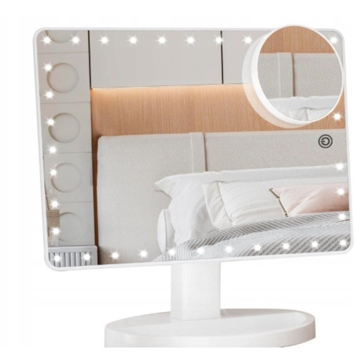 Oglinda cosmetica LED, 35 diode, 10x marire, alb, 30,2x22,9cm