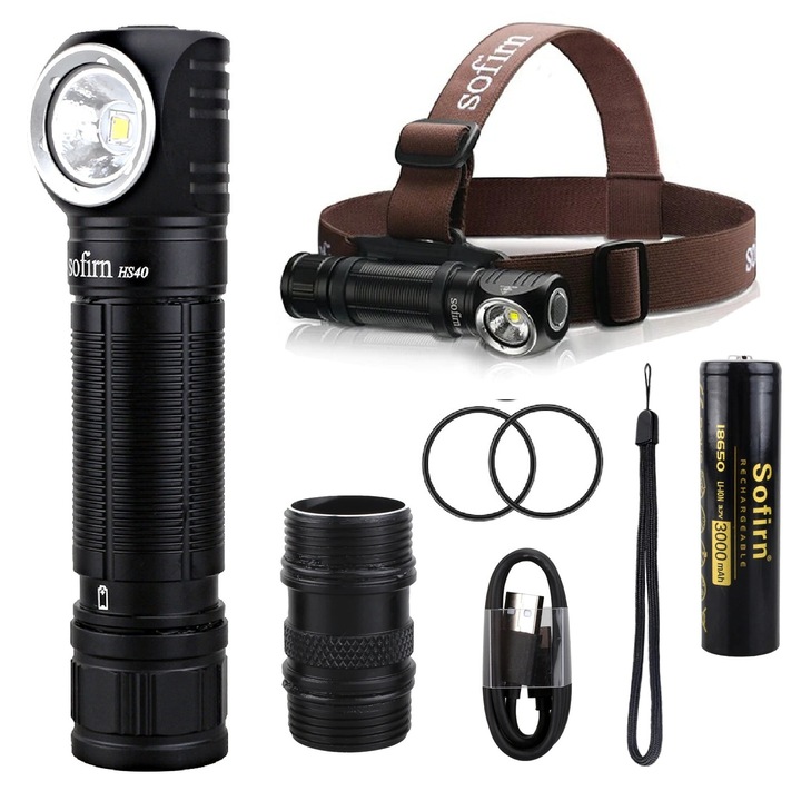 Фенер Sofirn HS40, 2000lm, 200m, черен, пълен комплект