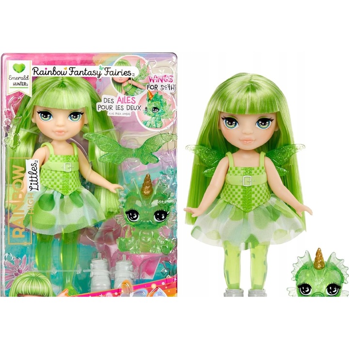 Tündérbaba készlet állattal és cserélhető szárnyakkal, zöld, 14 cm