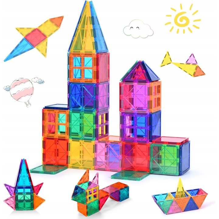 Set de constructie magnetice pentru copii, 42 piese, multicolor, 16x5x25cm