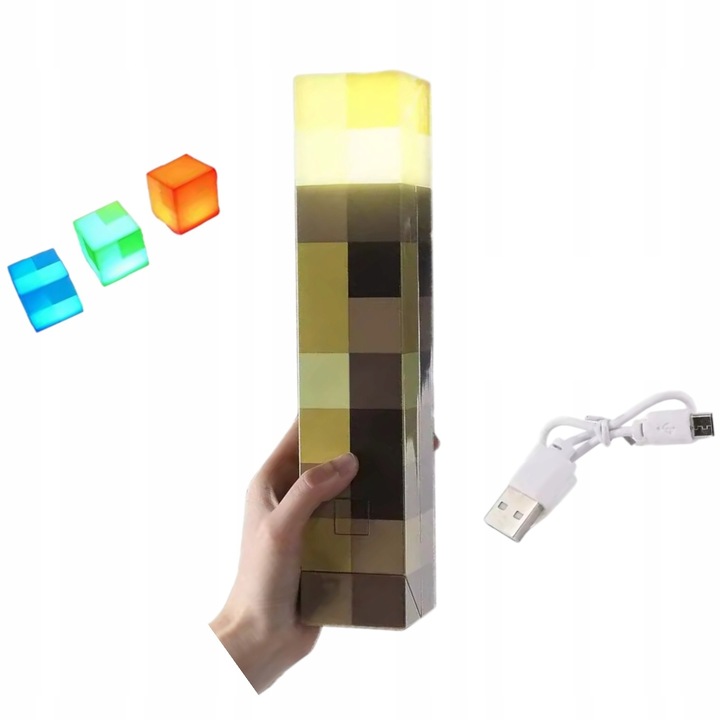 Lampa de veghe Minecraft, forma de torta, LED, culoare brown, alimentare cu baterii