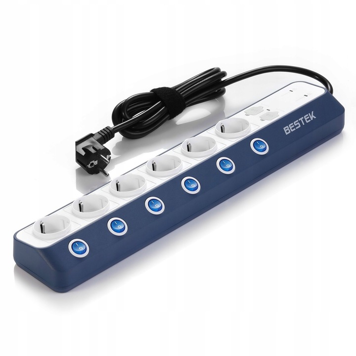 Prelungitor 6 guri cu 4 USB, Bestek, protectie la supratensiune 900J, dimensiuni 46,5x8,6x4,8cm