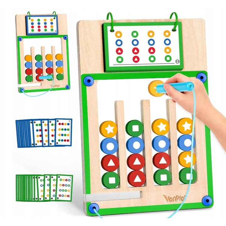 Joc educativ labirint magnetic din lemn, 3-7 ani, 20 carti, 16 piese, multicolor, set cu geanta de transport Montessori