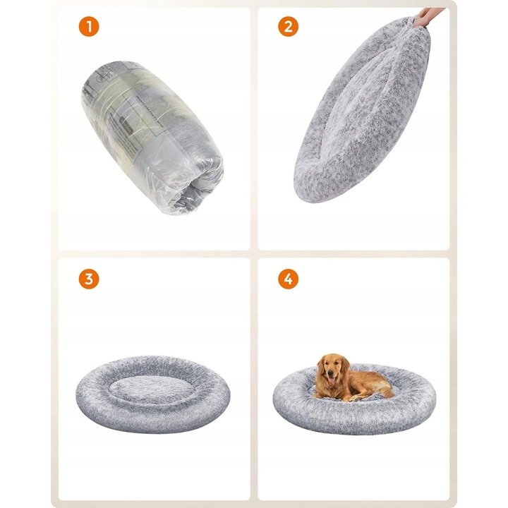 Кръгло легло Feandrea, 120 см, сиво, за кучета и котки, мек пълнеж, перящо се