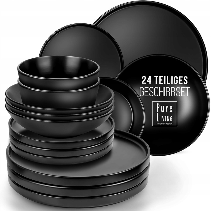 Set de Vase 24-Ca pentru 6 Persoane, Mat, Negru, Ceramica