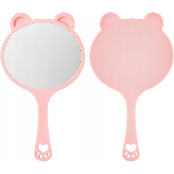 Oglinda cosmetica rotunda, roz, 17,5x9,8cm, prietenoasa pentru calatorii, cu suport de suspendare