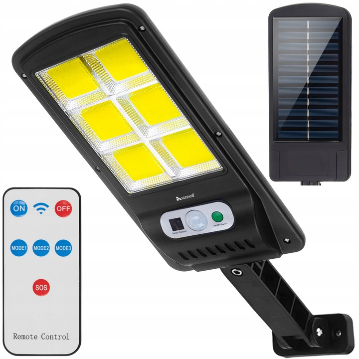 Lampa solara stradala Izoxis 36W, 120 LED, neagra, cu senzor de miscare si telecomanda, set montaj inclus