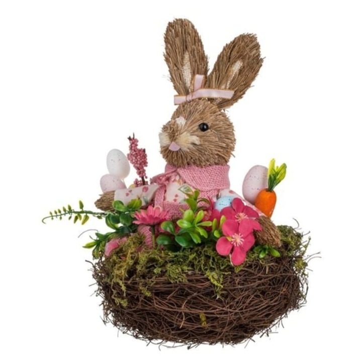 Decoratiune de Paste cu Cuib, Iepuras & Oua, 24x30 cm, Multicolor