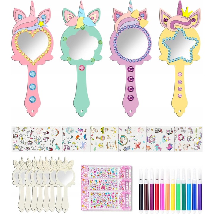 Set de lustre din lemn cu tema de unicorn pentru copii, 22 piese, activitati creative, culori variate
