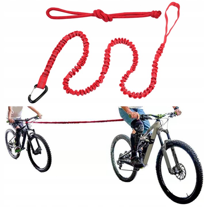 Sistem de tractare bicicleta, 2,5m, elastic, rosu, set 1x linie bungee