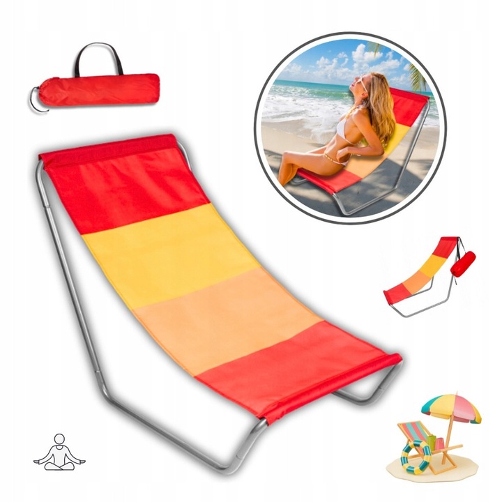 Sezlong pliabil pentru plaja, camping, 90 kg, 44x100cm, multicolor, set cu torba de transport