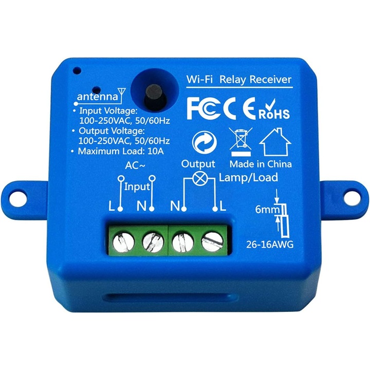 LoraTap Mini интелигентен WiFi превключвател, гласов контрол, програмируем, бял, 10A