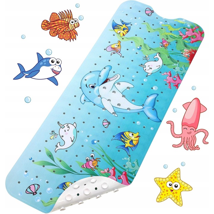 Covor antiderapant pentru baie, 100x40cm, motive marine, fara marca, set pentru copii