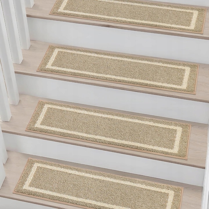 Set 15 Covoare antiderapante pentru scari interioare, 70x22cm, bej, fara adeziv